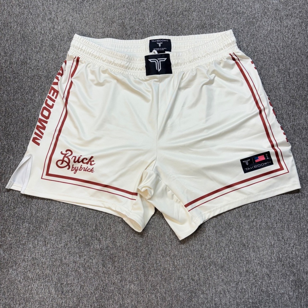 Takedown Brick by Brick Wrestling Shorts Mens 2XL Cream Maroon Athletic Training